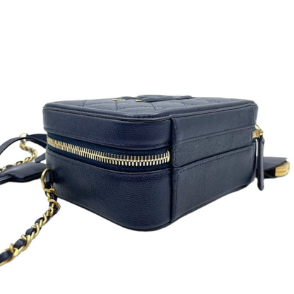 Small CC Filigree Vanity Case Caviar Blue GHW