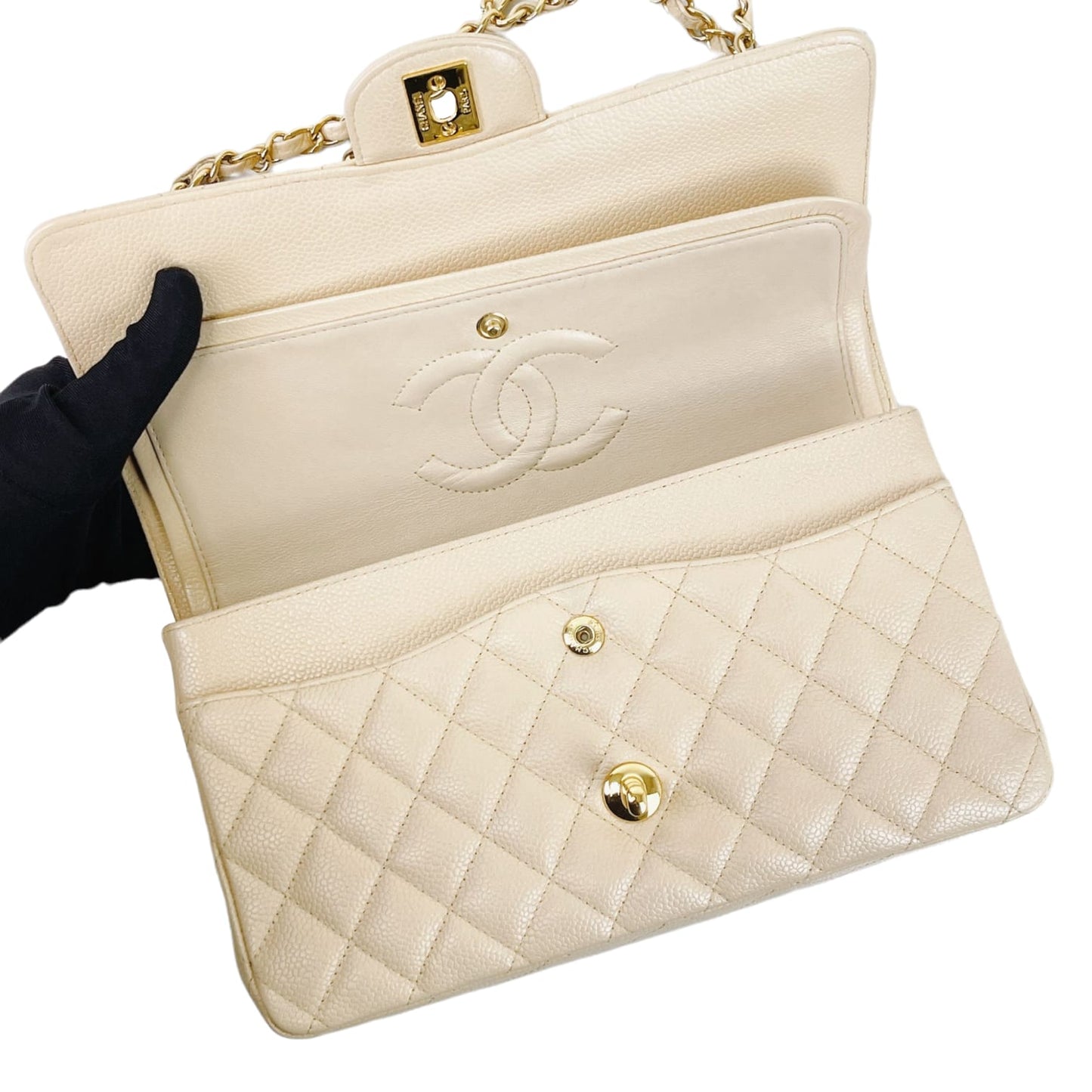Classic Flap Medium Caviar Beige GHW