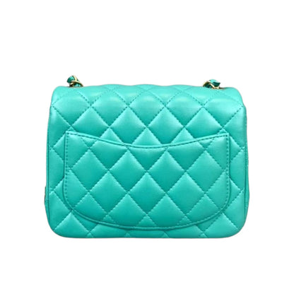 Mini Square Flap Quilted Lambskin Aqua Green GHW
