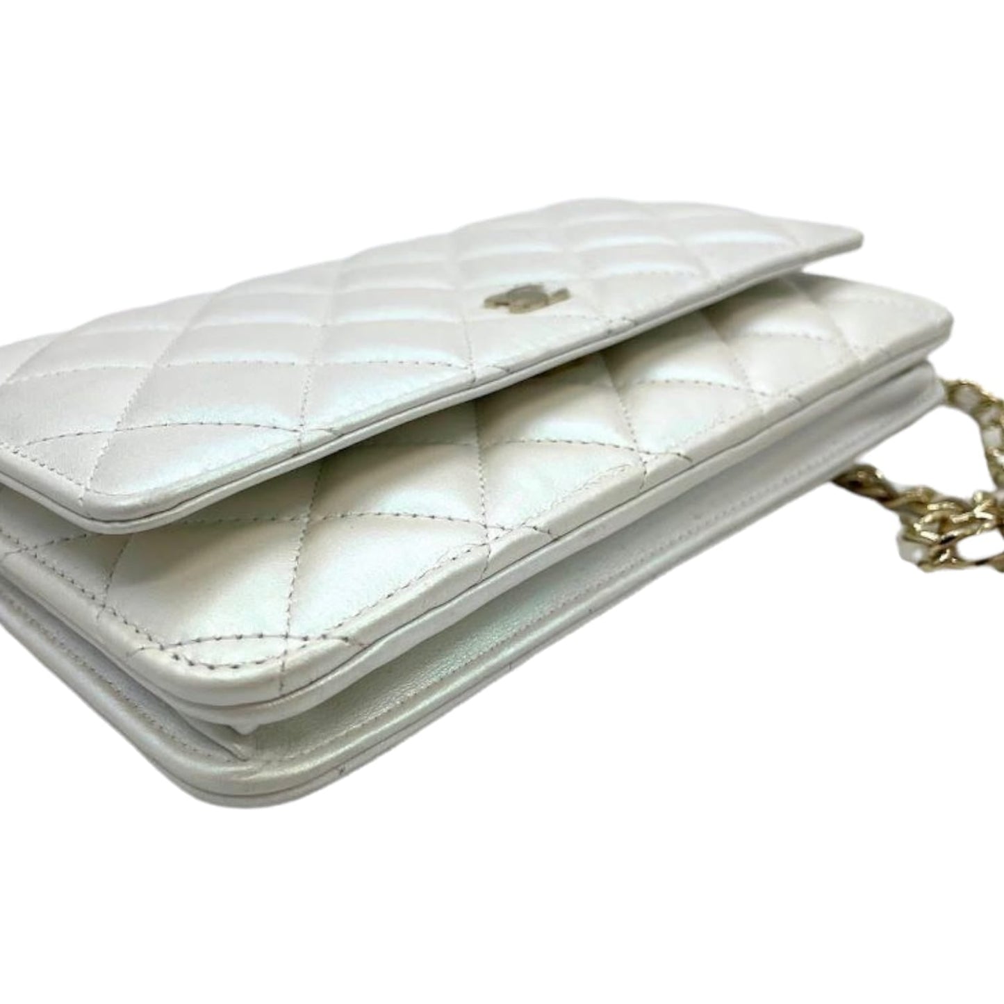 WOC Iridescent Lambskin Quilted White GHW