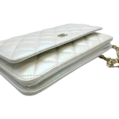 WOC Iridescent Lambskin Quilted White GHW