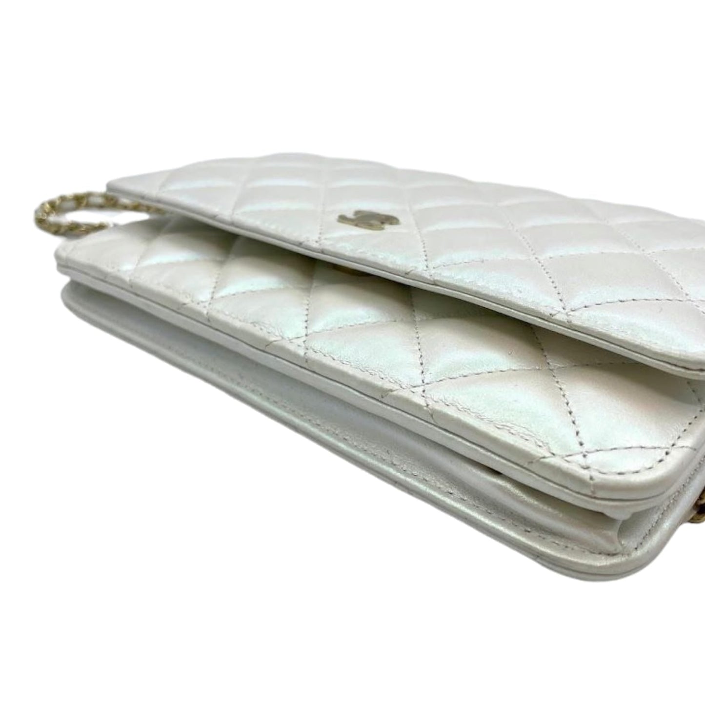 WOC Iridescent Lambskin Quilted White GHW