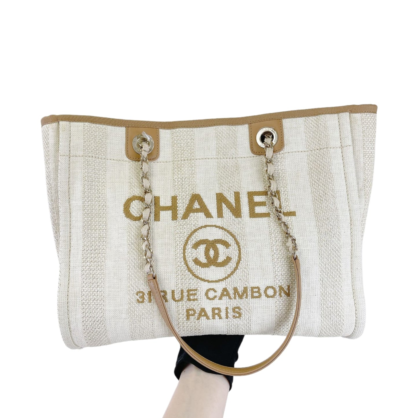 Medium Deauville Canvas Tote Beige SHW