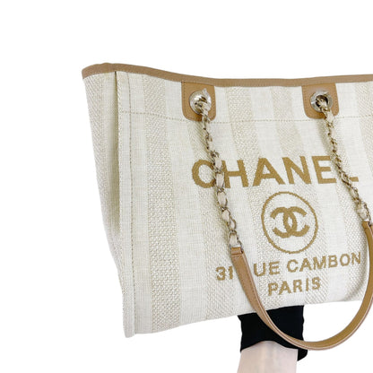 Medium Deauville Canvas Tote Beige SHW