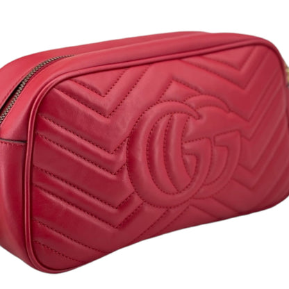 Gucci Small GG Marmont Camera Matelassé Hibiscus Red