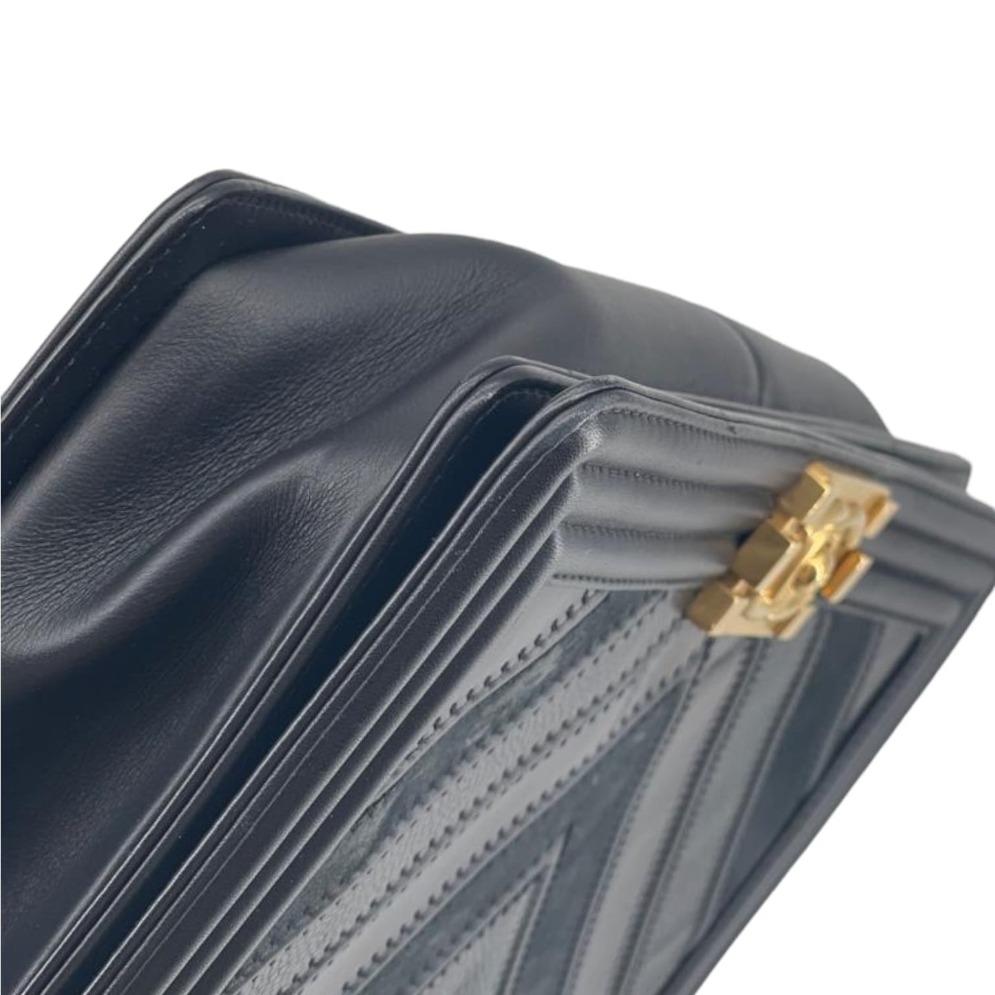 New Medium Chevron Boy Bag Mixed Leather Black GHW
