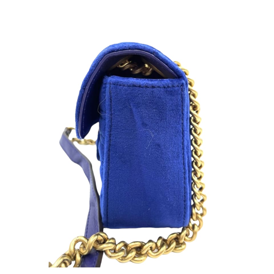 Gucci Mini Marmont Matelassé Velvet Blue GHW