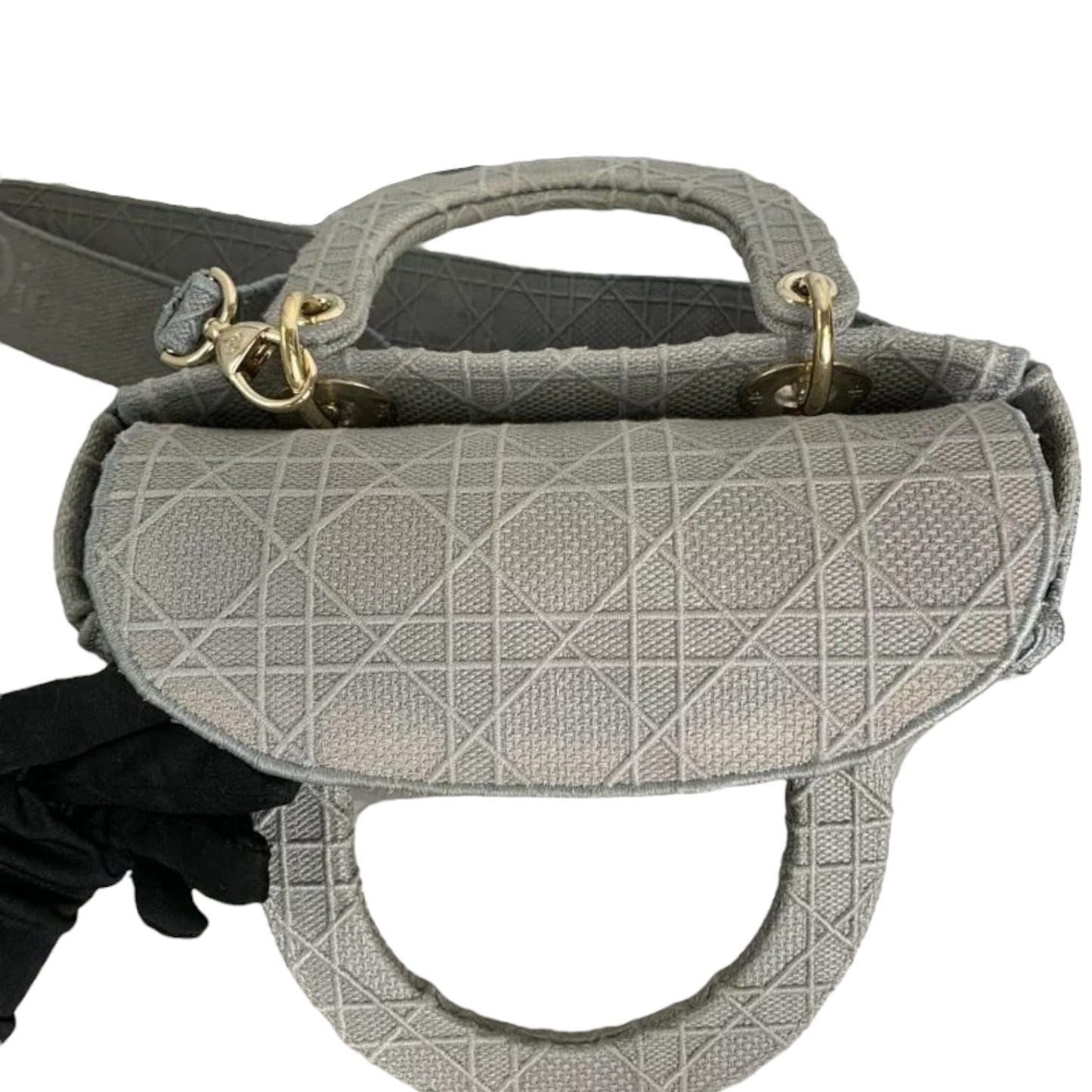 Medium Lady D-Lite  Canvas Embroidered Grey GHW