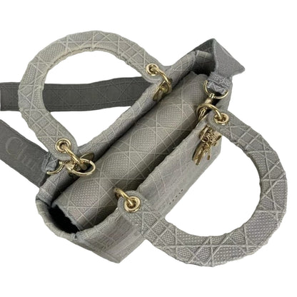 Medium Lady D-Lite  Canvas Embroidered Grey GHW