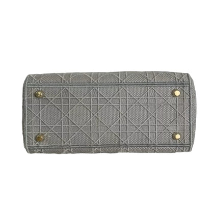 Medium Lady D-Lite  Canvas Embroidered Grey GHW