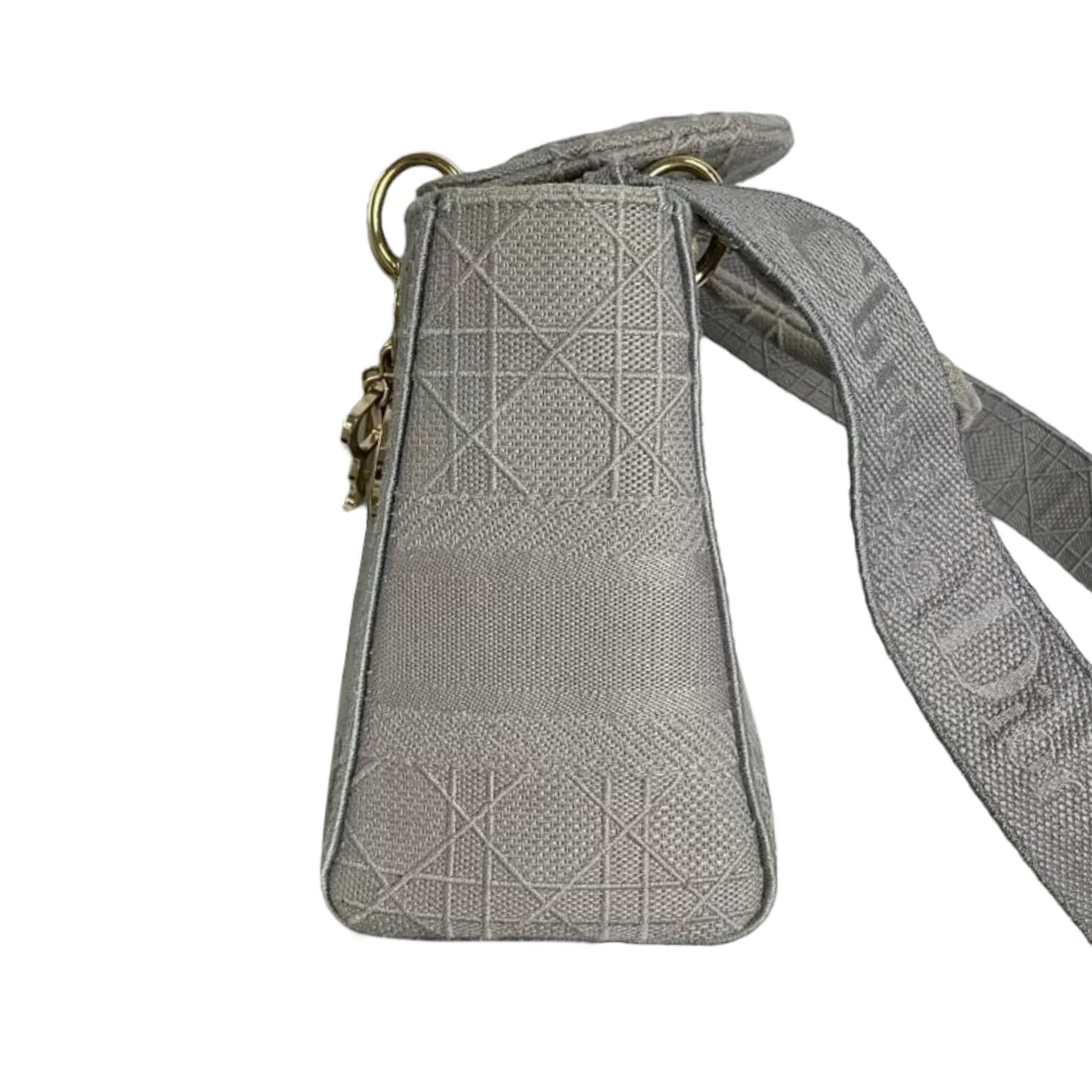 Medium Lady D-Lite  Canvas Embroidered Grey GHW