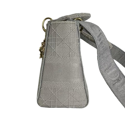 Medium Lady D-Lite  Canvas Embroidered Grey GHW