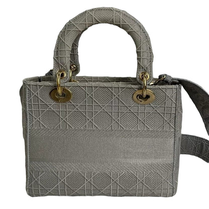 Medium Lady D-Lite  Canvas Embroidered Grey GHW