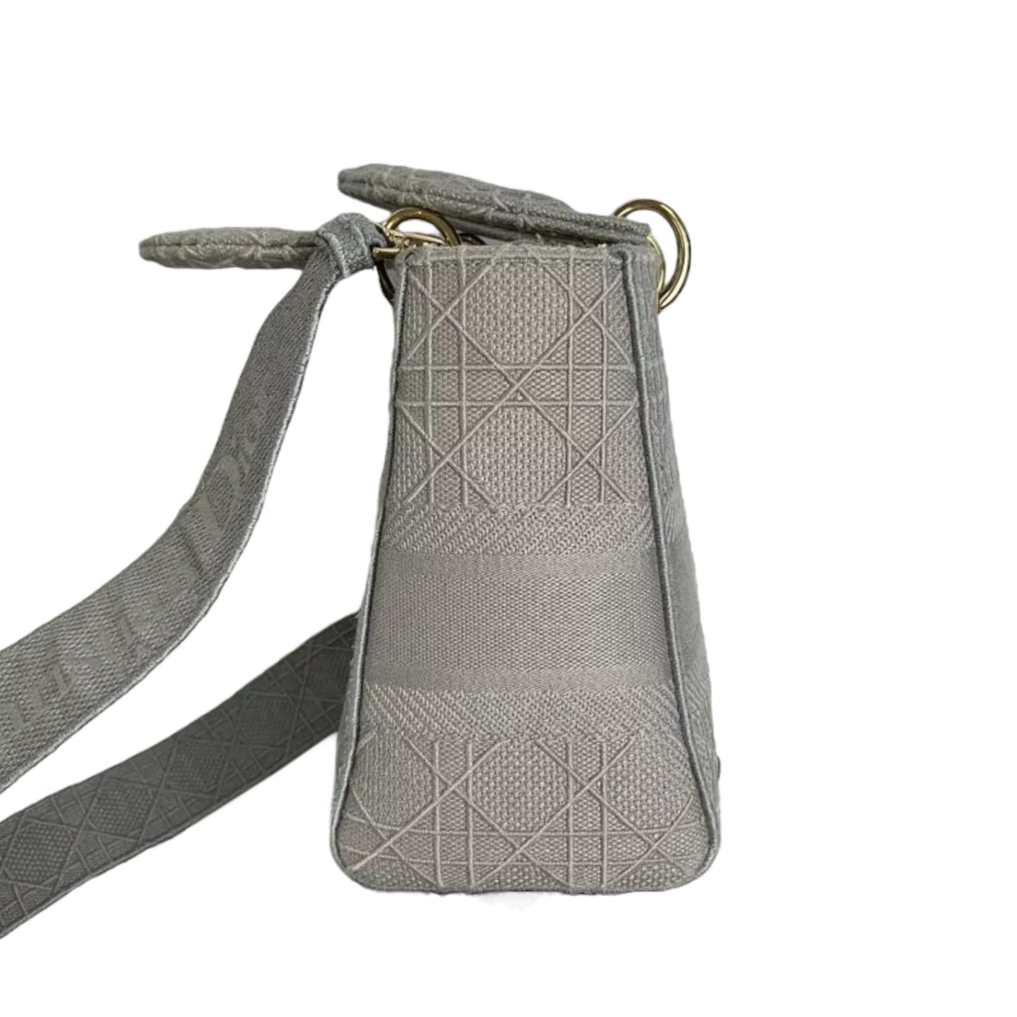 Medium Lady D-Lite  Canvas Embroidered Grey GHW