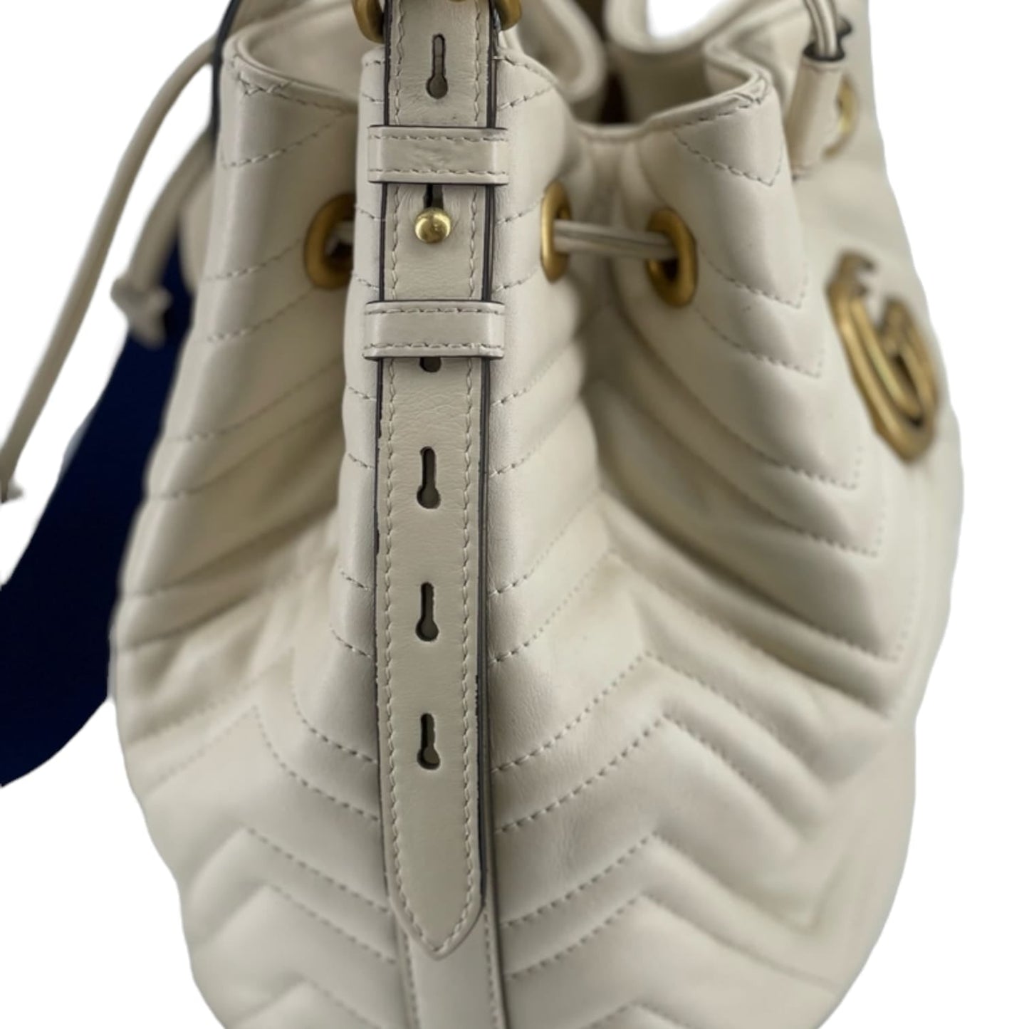 Gucci Small GG Marmont Bucket White Leather GHW