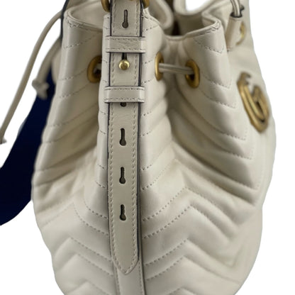 Gucci Small GG Marmont Bucket White Leather GHW