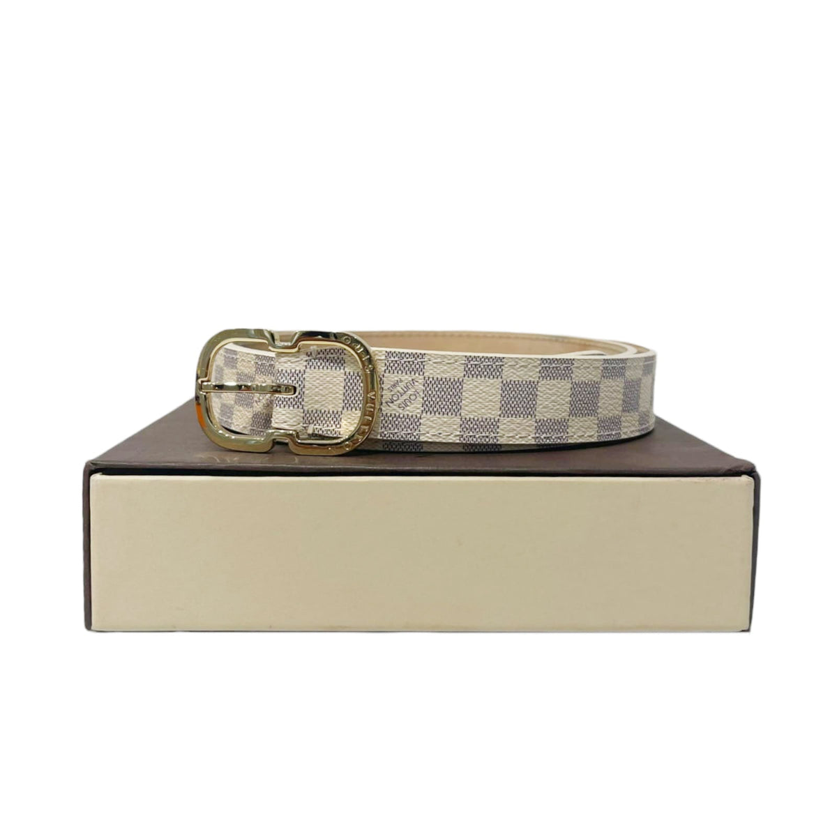 Louis-Vuitton Mini 25mm Belt in Damier Azur GHW
