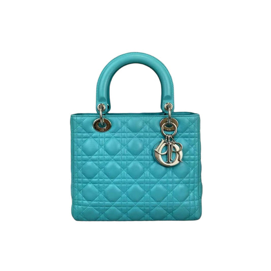 Medium Lady Dior Cannage Turquoise SHW