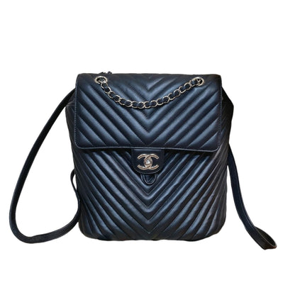 Medium Urban Spirit Backpack Chevron Lambskin Black SHW