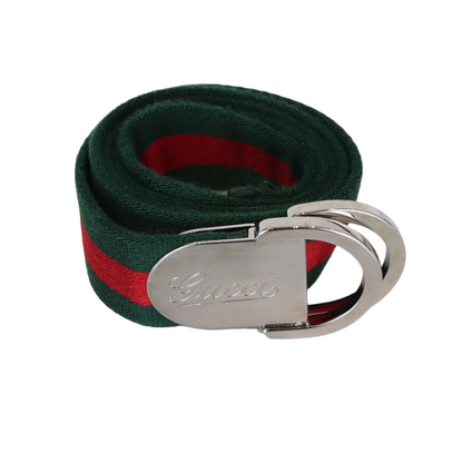 Gucci Vintage Buckle Belt Green/Red Fabric Size 95