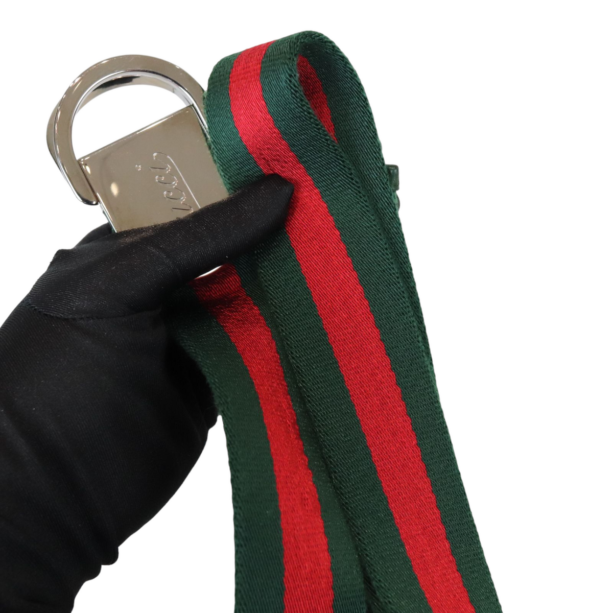 Gucci Vintage Buckle Belt Green/Red Fabric Size 95