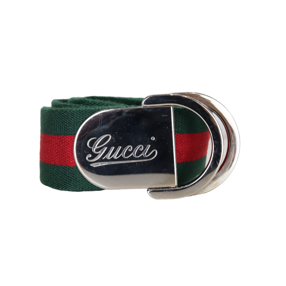 Gucci Vintage Buckle Belt Green/Red Fabric Size 95