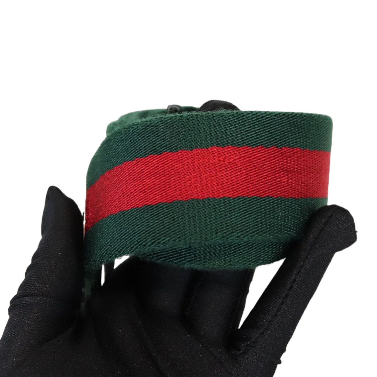 Gucci Vintage Buckle Belt Green/Red Fabric Size 95