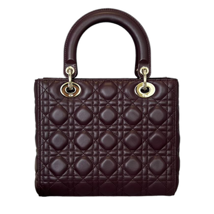 Lambskin Cannage Medium Lady Dior Burgundy LGHW