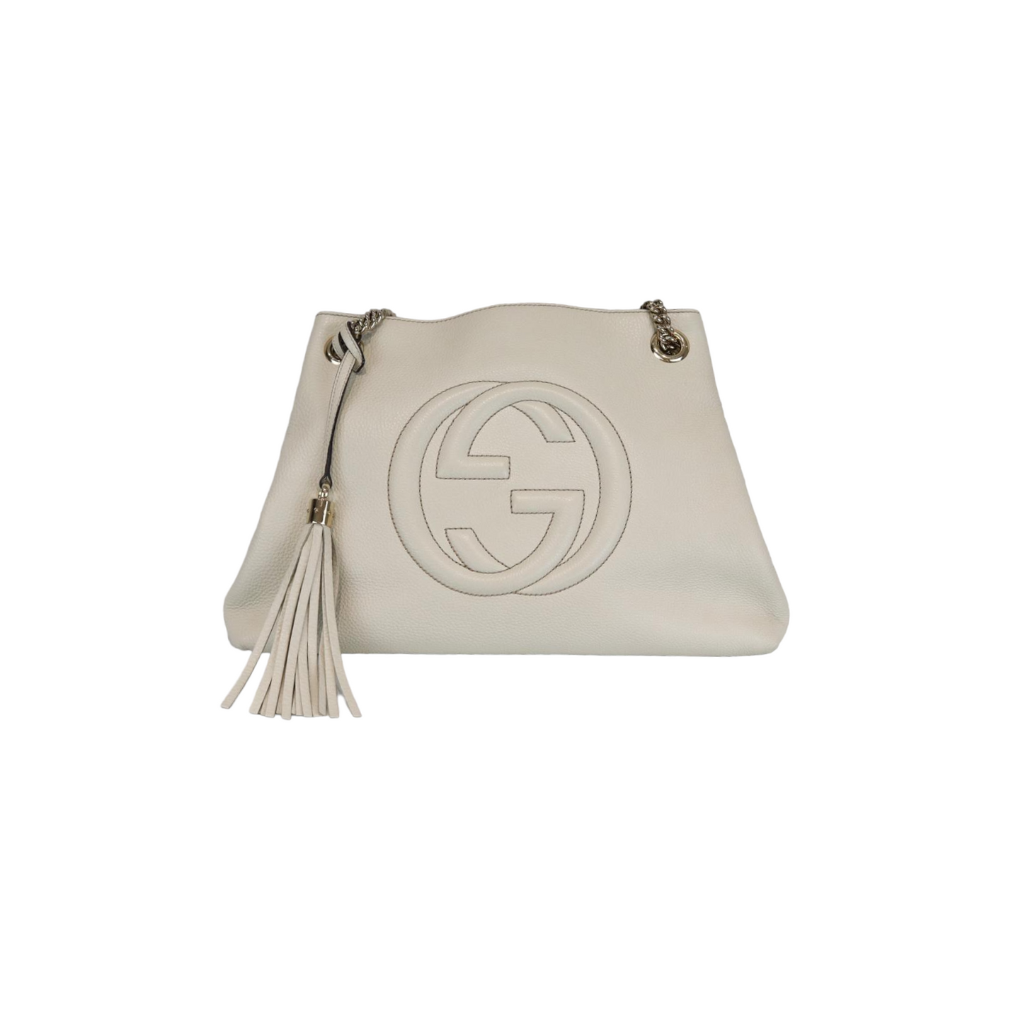 Gucci Pebbled Calfskin Soho Working Tote White GHW