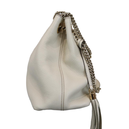 Gucci Pebbled Calfskin Soho Working Tote White GHW