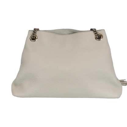 Gucci Pebbled Calfskin Soho Working Tote White GHW