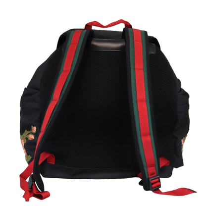 Gucci Techno Canvas Embroidered Double Buckle Backpack Black