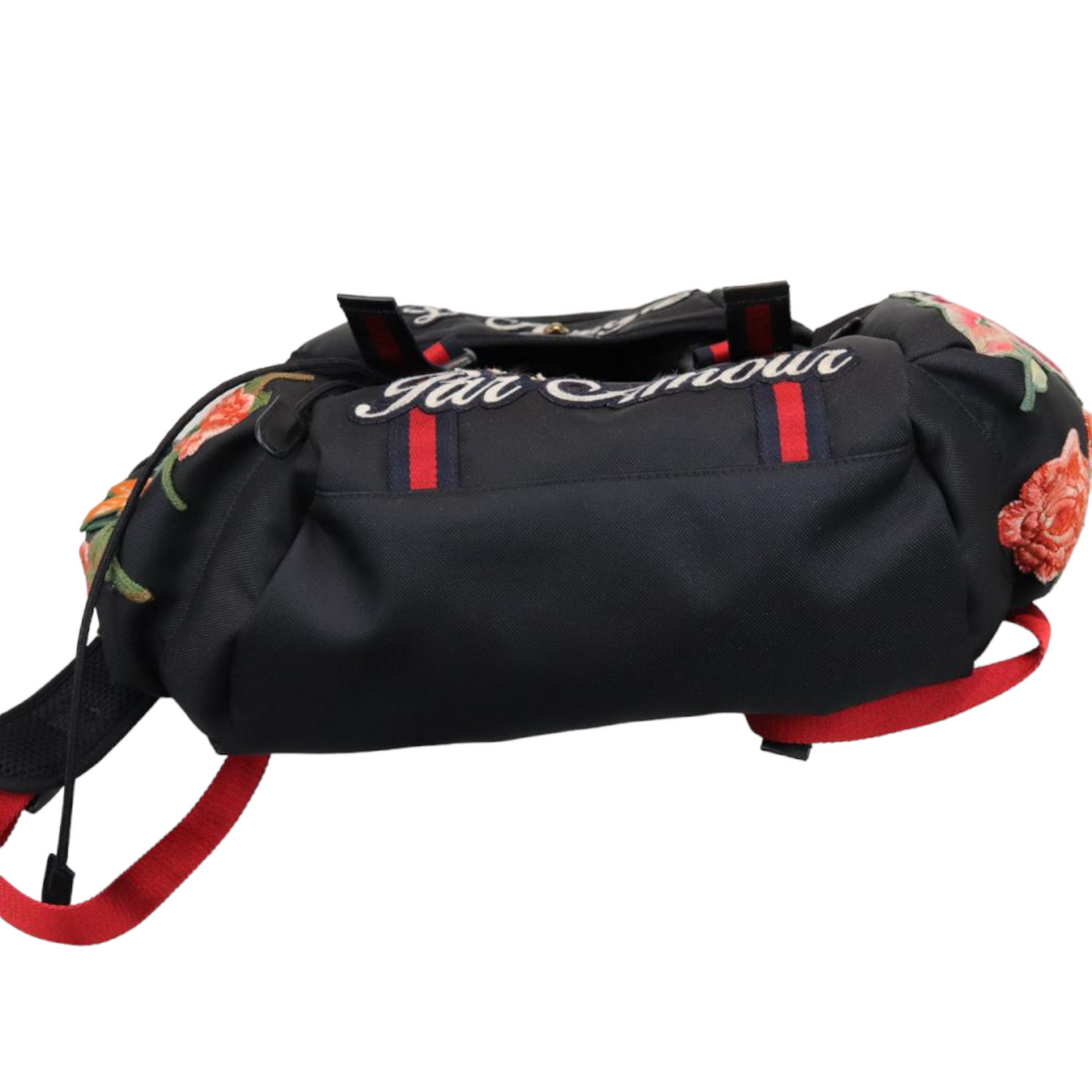 Gucci Techno Canvas Embroidered Double Buckle Backpack Black