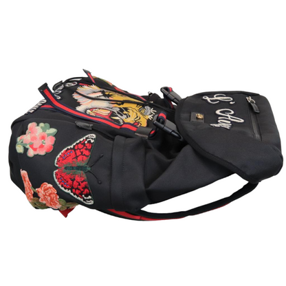 Gucci Techno Canvas Embroidered Double Buckle Backpack Black