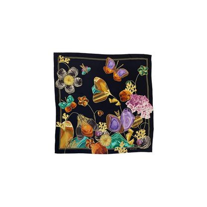 Gucci Black Silk Scarf Butterfly Printed