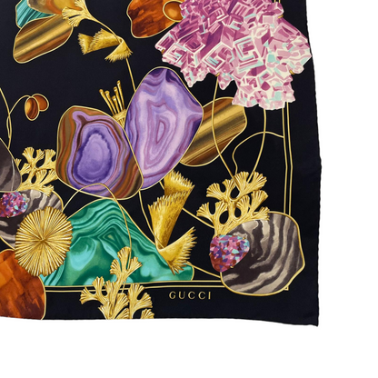 Gucci Black Silk Scarf Butterfly Printed