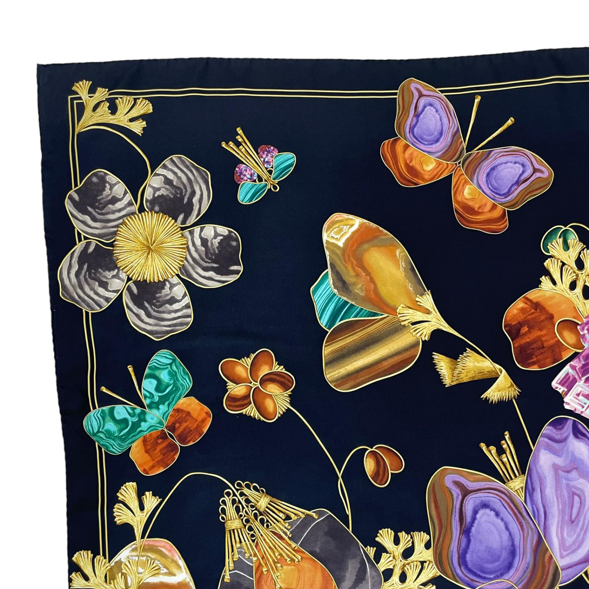 Gucci Black Silk Scarf Butterfly Printed