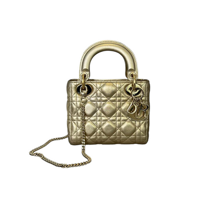 Metallic Cannage Mini Lady Dior Gold GHW