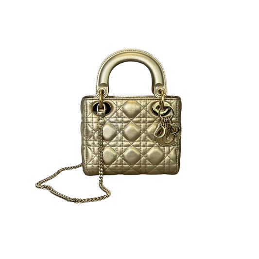 Metallic Cannage Mini Lady Dior Gold GHW