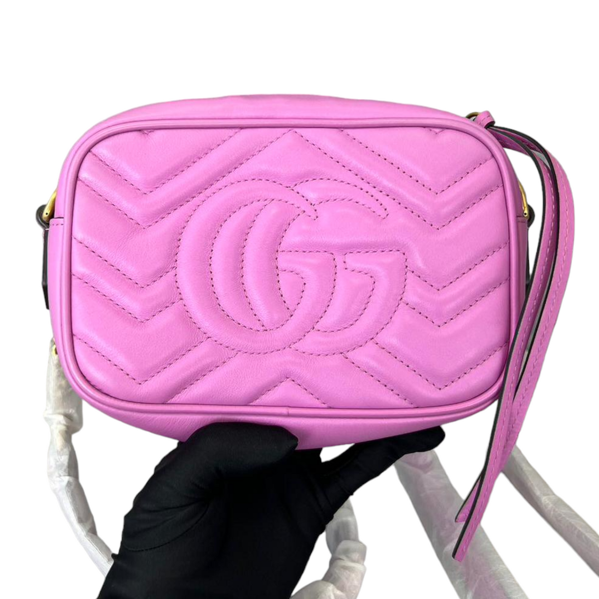 Gucci Mini GG Marmont Camera Bag Pink GHW
