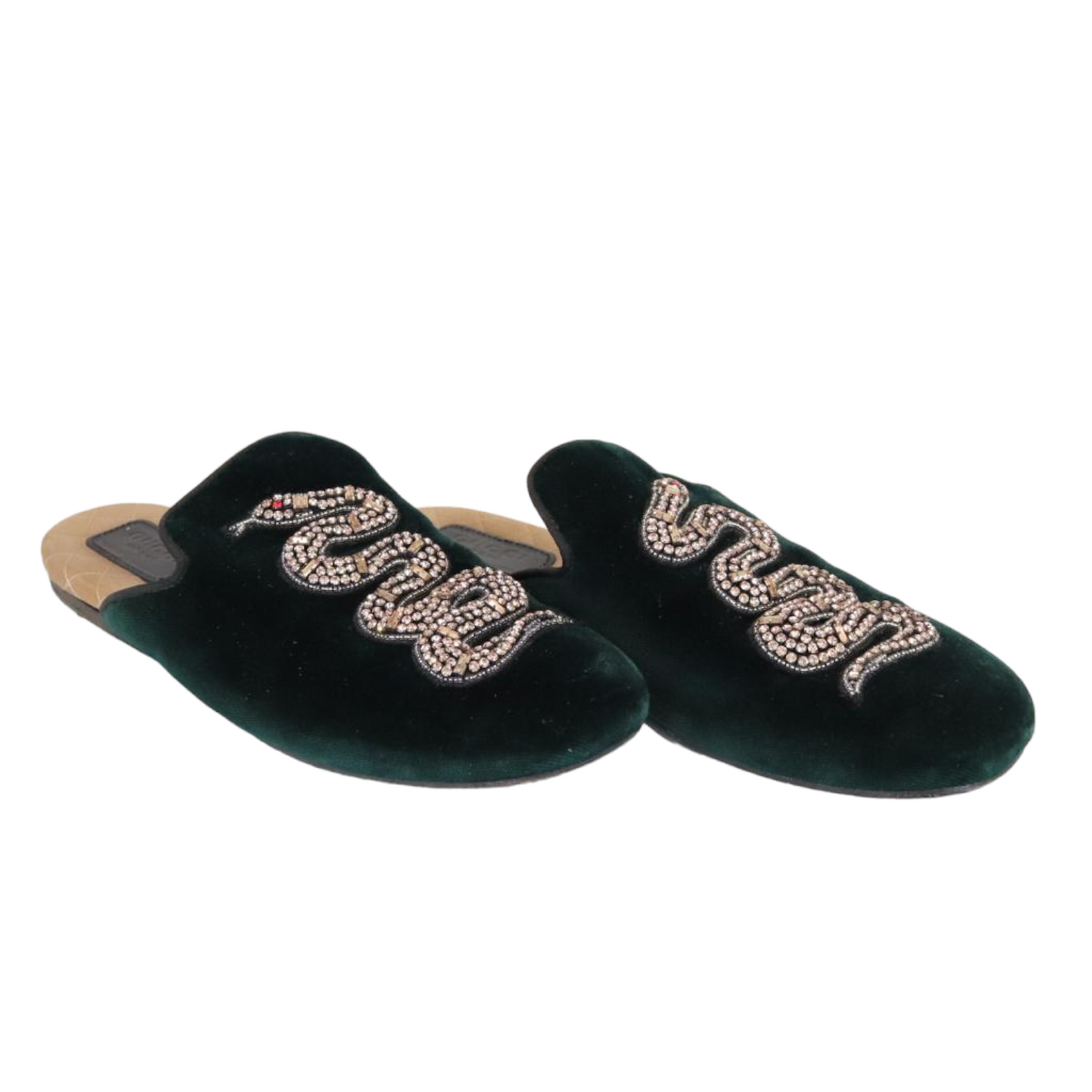 Gucci Velvet Snake Lawrence Slippers Green Size 8