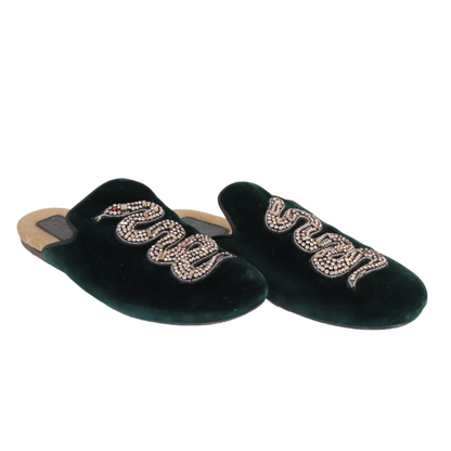 Gucci Velvet Snake Lawrence Slippers Green Size 8