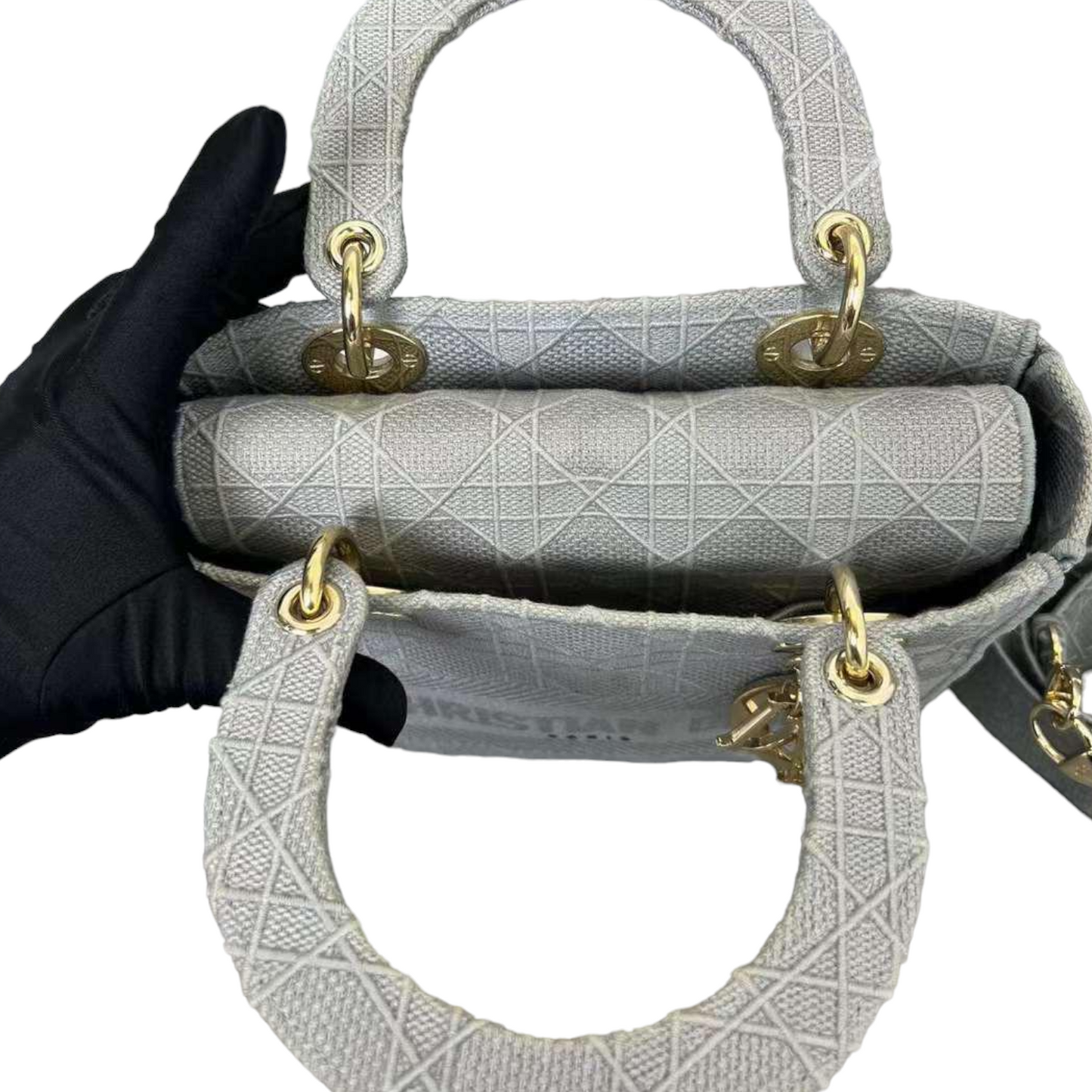 Lady D-Lite Medium Canvas Embroidered Grey GHW