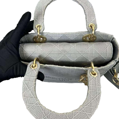 Lady D-Lite Medium Canvas Embroidered Grey GHW