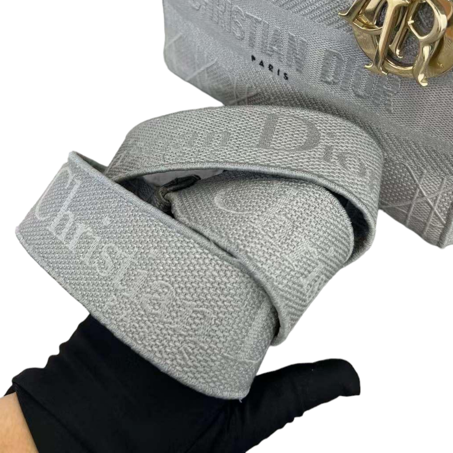 Lady D-Lite Medium Canvas Embroidered Grey GHW