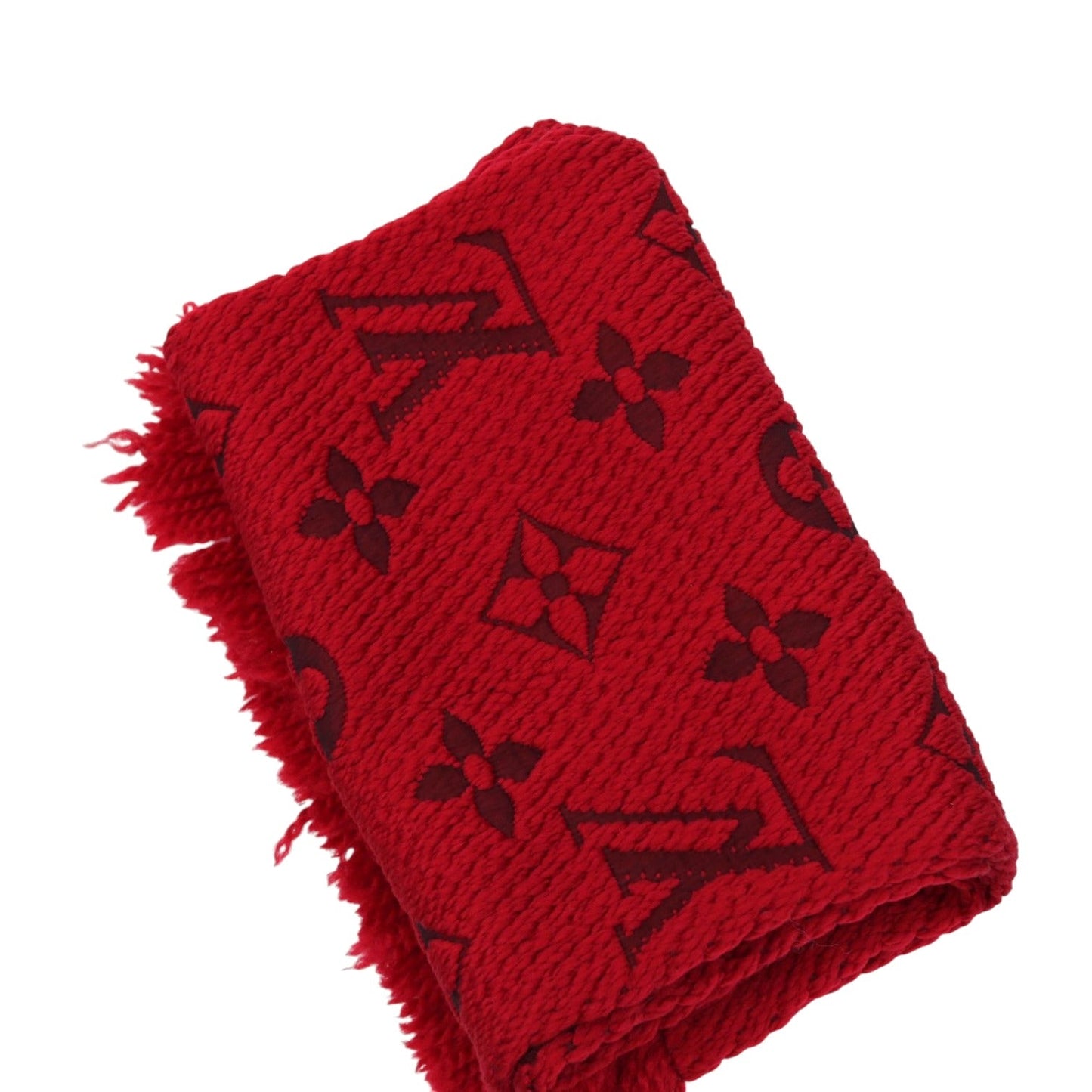 Louis-Vuitton Logomania Silk Wool Scarf Red