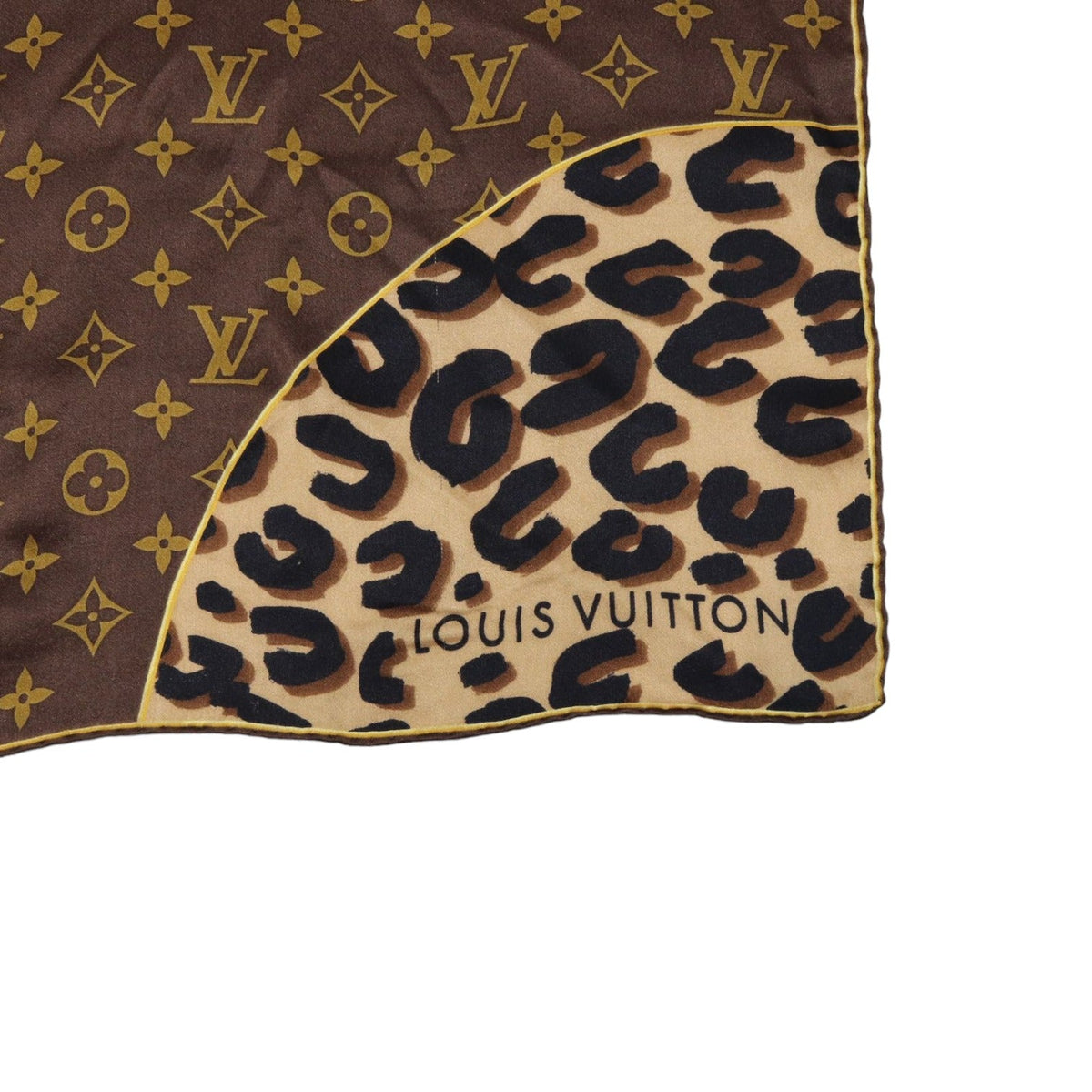 Louis-Vuitton Leopard Monogram Square Scarf Silk Brown