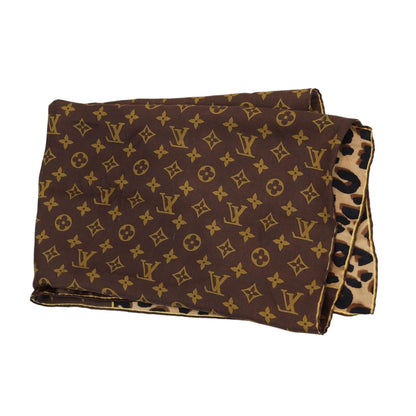Louis-Vuitton Leopard Monogram Square Scarf Silk Brown