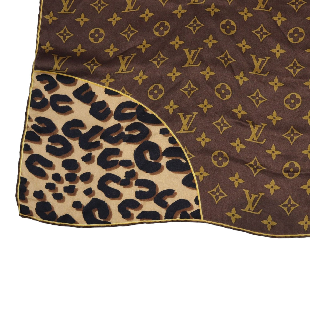 Louis-Vuitton Leopard Monogram Square Scarf Silk Brown