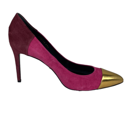 Gucci Semi-Pointed Toes Colorblock Pattern Pumps Suede Pink Size 39.5